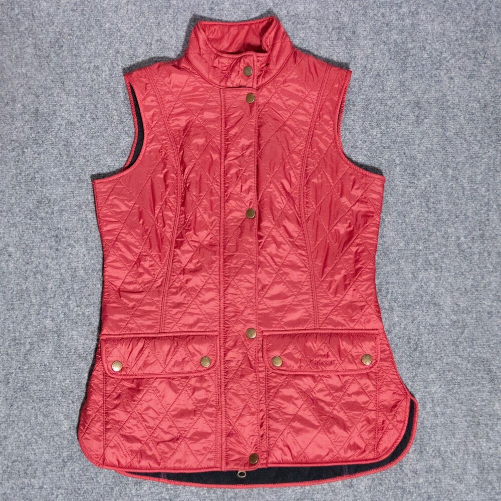 Barbour Wray Gilet Diamond Quilted Fleece Lined Full Zip Red Vest Women's 4
